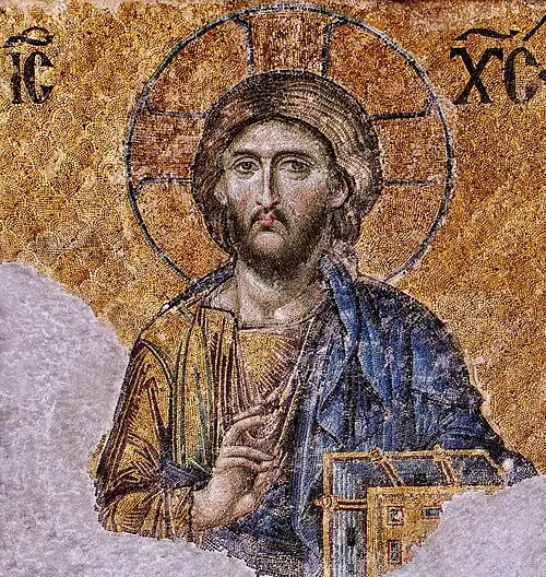 Christ Pantocrator mosaic in the Hagia Sophia, an example of Byzantine artwork.