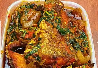 Efo riro made with mackerel and ponmo