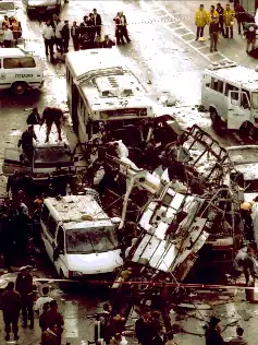 HAMAS suicide bombing in Jerusalem on 25 February. Photos in Publication 10321 (Washington, DC: US Department of State, April 1996), Patterns of Global Terrorism Report/1996. Author: Dept. of State.