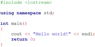 Example C++ program code