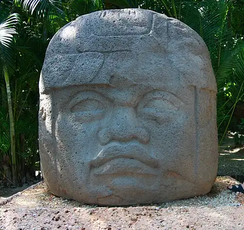 One of the famous Olmec head statues.
