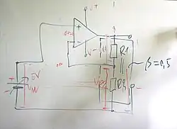 Non-inverting follower(beta=0,5) with op-amp