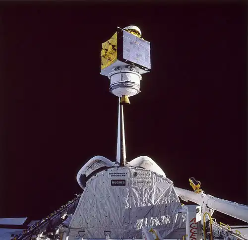A communications satellite being deployed from space shuttle Atlantis during STS-61-B in 1985. Technological innovations in telecommunications technology made concepts like the WOWOW feasible.