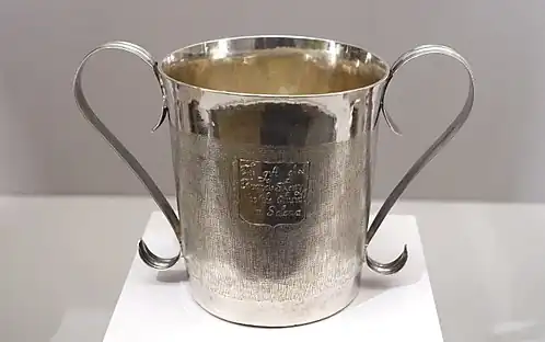Silver beaker made around 1670 by Jeremiah Dummer, the first American born silversmith.