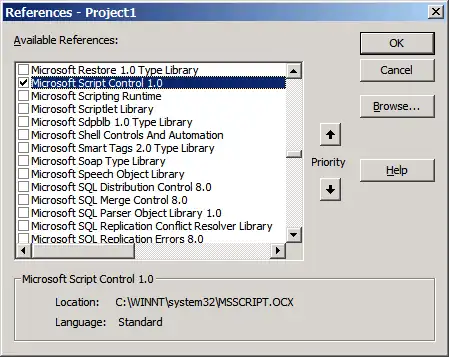 Add Script control reference