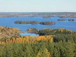 Åmänningen and Ängelsberg seen from Landsberget, Djupnäs in the foreground.