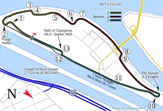 A track map of the Circuit Gilles Villeneuve.
