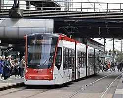 Four-section tram in The Hague
