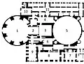 Layout showing the church (1) and cloister (5)
