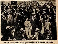Fenerbahçe fans at Taksim Stadium during the Fenerbahçe-Galatasaray match in the Akşam newspaper dated 28 May 1932
