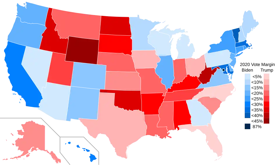 States shaded by margin of victory
