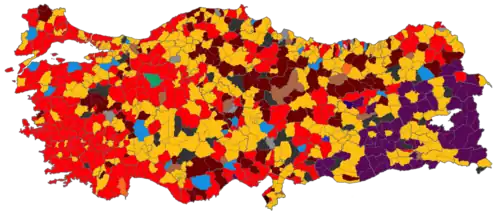 &nbsp;&nbsp;&nbsp;&nbsp;&nbsp;AK Party (356) &nbsp; &nbsp;&nbsp;&nbsp;&nbsp;&nbsp;CHP (337) &nbsp; &nbsp;&nbsp;&nbsp;&nbsp;&nbsp;MHP (122) &nbsp; &nbsp;&nbsp;&nbsp;&nbsp;&nbsp;DEM (65) &nbsp;&nbsp;&nbsp;&nbsp;&nbsp;YRP (39) &nbsp; &nbsp;&nbsp;&nbsp;&nbsp;&nbsp;İYİ (24) &nbsp; &nbsp;&nbsp;&nbsp;&nbsp;&nbsp;BBP (14) &nbsp; &nbsp;&nbsp;&nbsp;&nbsp;&nbsp;DP (2) &nbsp; &nbsp;&nbsp;&nbsp;&nbsp;&nbsp;SP (1) &nbsp; &nbsp;&nbsp;&nbsp;&nbsp;&nbsp;DEVA (1) &nbsp;&nbsp;&nbsp;&nbsp;&nbsp;TİP (1) &nbsp; &nbsp;&nbsp;&nbsp;&nbsp;&nbsp;DSP (1) &nbsp; &nbsp;&nbsp;&nbsp;&nbsp;&nbsp;SOL (1) &nbsp; &nbsp;&nbsp;&nbsp;&nbsp;&nbsp;Independents (8)