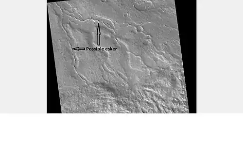 Esker, as seen by HiRISE under the HiWish program Eskers form when a stream runs under a glacier.