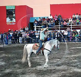 A charro with a lariat at a horse show in Pachuca northwest of Puebla, Mexico, October 2009