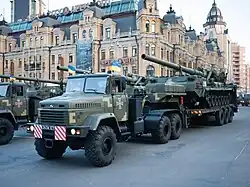 A 2S7 Pion of the brigade at a military parade in 2018.