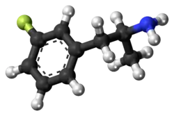 Ball-and-stick model of the 3-fluoroamphetamine molecule