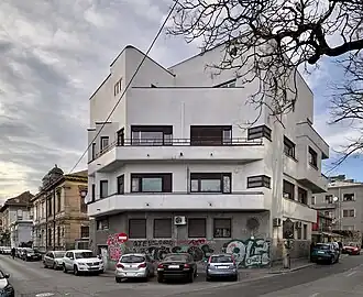 "Gold" small apartment block, Bucharest, 1934–1936, by Marcel Iancu[112]