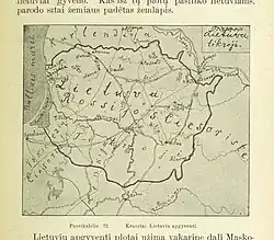 1899 map of Lithuania Proper (Lietuva tikroji) from a Lithuanian language atlas "Geografija arba Żemēs Apraszymas. Pagal Geikie, Nalkowskį ir kitus. Sutaise szernas".