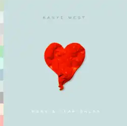 In the centre of a pastel blue background sits a heart balooon. It appears to be completely deflated and riddled with wrinkles. The top reads "Kanye West" while the bottom reads "808s and Heartbreak". To the left in small rectangles lies a palette featuring an array of pastel colors.