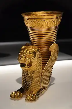 Achaemenid palmettes in a frieze on a rhyton, c.550-330 BC, gold, National Museum of Iran, Teheran