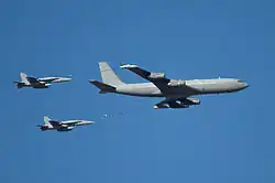 Spanish KC-135 refuels two F-18s