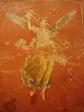 Winged Victory bearing a tripod (Wall painting, Pompeii, 64 AD)