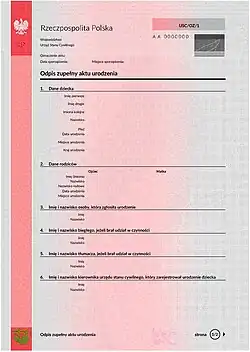 A long-form birth certificate (page 1).