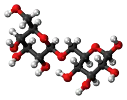 Ball-and-stick model of the allolactose molecule