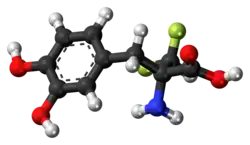 Ball-and-stick model of α-difluoromethyl-DOPA