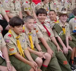 Image 15American Boy Scouts at summer camp in 2002. In the front row, the first three boys have made Eagle Scout and the 4th is one requirement away.
