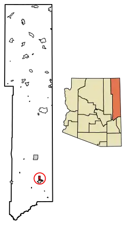 Location of Springerville in Apache County, Arizona