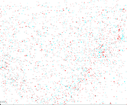 The movement of stars around the antapex. To view this picture you need 3D glasses (red-green or red-blue).