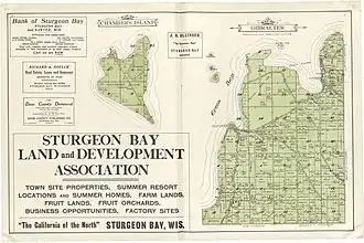 A map of the northwestern shore of Door County. Horseshoe Island can be seen on the right, north of Peninsula State Park.