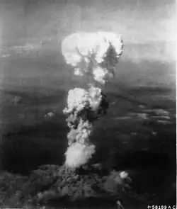 This is the atomic cloud over Hiroshima, Japan, after "Little Boy", a nuclear weapon, was dropped on the city.