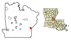 Location of Simmesport in Avoyelles Parish, Louisiana.