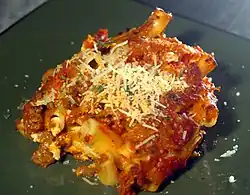 Baked ziti is another popular pasta and ground meat–based casserole.