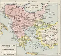 The Serbian Empire in 1350 according to Gustav Droysen