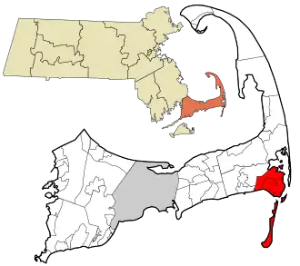Location of the Town of Chatham in the state of Massachusetts.