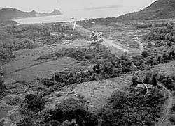 Bataan Peninsula on 24 January 1945, with Mariveles Seaplane base, port and Airfield. Japan is bombing the runway. Mariveles surrendered on April 10, 1942, the start of Bataan Death March. Mariveles was retaken in February 1945