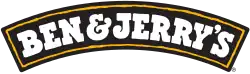 A black crescent with a thin interior orange border, followed by the text "Ben & Jerry's".