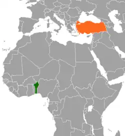 Map indicating locations of Benin and Turkey