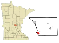 Location of Sauk Rapids within Benton County and state of Minnesota