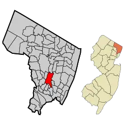 Location of Hackensack in Bergen County highlighted in red (left). Inset map: Location of Bergen County in New Jersey highlighted in orange (right). Interactive map of Hackensack, New Jersey