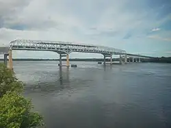 The Betsy Ross Bridge as seen from the Delair Bridge, July 2024