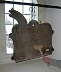 A wooden semantron in Staraya Russa museum, Russia
