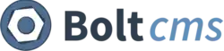 The logo for Bolt CMS, with a blue circle on the left, with a hexagon cut-out featuring another blue circle inside. To the right are the words "Bolt cms" with "Bolt" in black text and "cms" in a lighter blue colour.