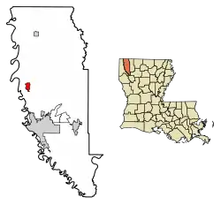 Location of Benton in Bossier Parish, Louisiana.