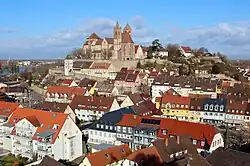View of Breisach from above. The French town of Neuf-Brisach is located in the upper left corner.