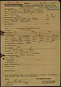 Registration form as a prisoner at Mauthausen