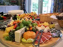 Ham and cheese in a German breakfast buffet